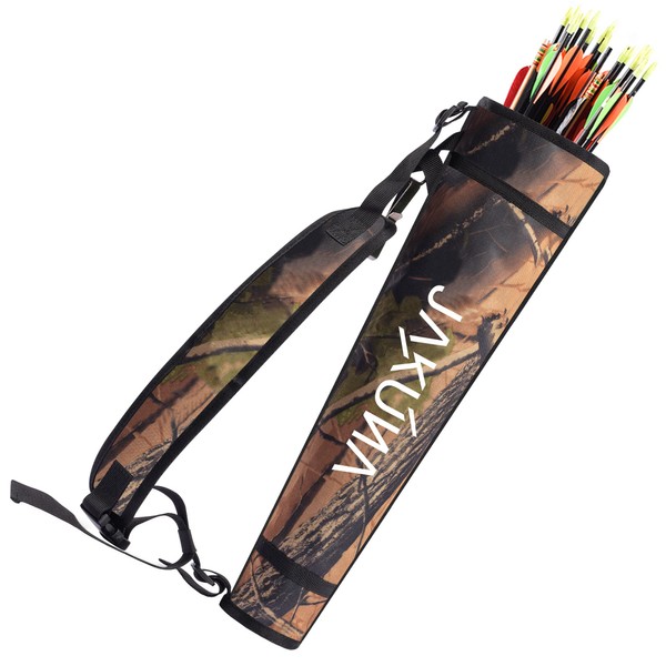 JAKUNA Hip and Back Quiver for Arrows - Camo Arrow Quiver for Kids and Adults - Adjustable Arrow Holder with a Padded Strap and Belt Clip - Archery Accessories for Field and Practice (Camo)