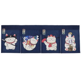 Cortina japonesa Noren Maneki Neko de entrada corta para pasillo colgante, 4 paneles, diseño de gatos de la suerte, tapiz para puerta de restaurante, sushi, decoración del hogar, 33.5 x 11.8 pulgadas,