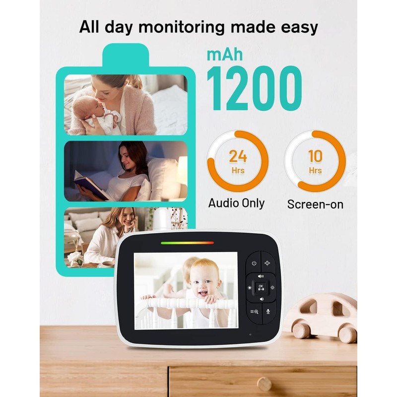 Kidsneed Baby Monitor - 3.5" Screen Video Baby Monitor with