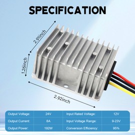 12V to 24V DC Step Up Converter 8A 192W DC Voltage Regulator, Power Adapter Voltage Booster IP68 Waterproof, Power Supply Module Boost Transformer for Car Truck Vehicle Boat