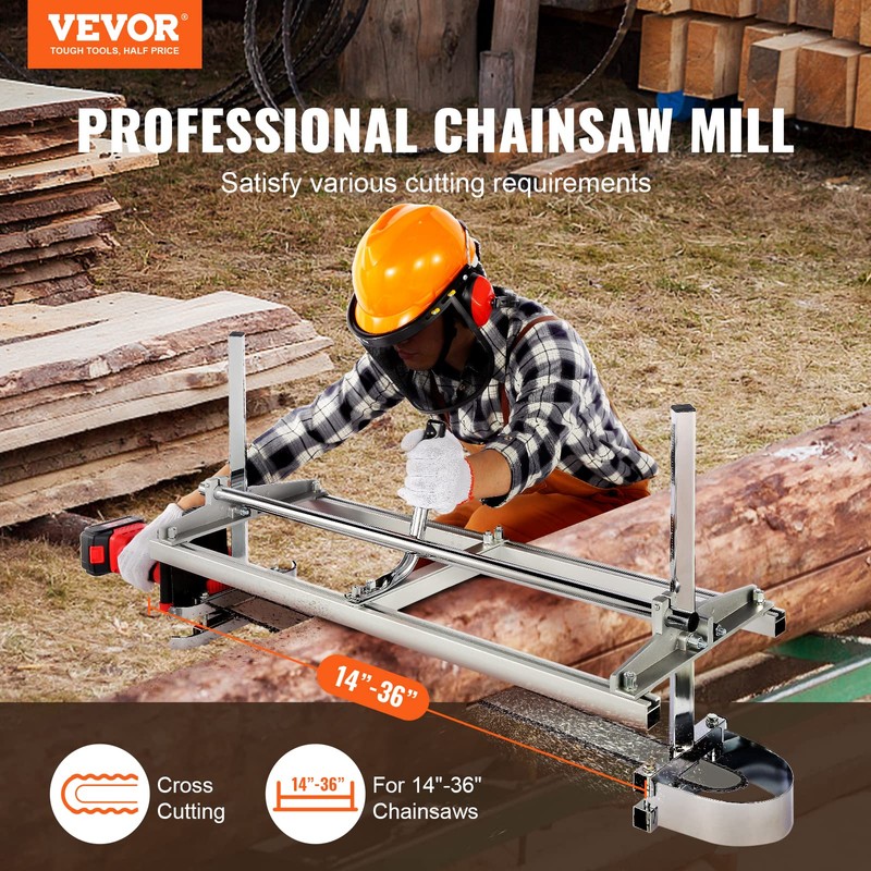 VEVOR Chainsaw Mill, Portable Sawmill 14"-36" Guide Bar, Galvanized Steel