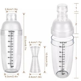 Unbranded Plastic Cocktail Shaker Drink Mixer Bar Tool 700ml, Double Jigger 0.5/1.5oz