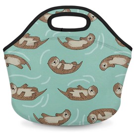 QsirBC River Otters Neoprene Lunch Bag with Smooth Zipper Portable Neoprene Lunch Box Reusable Insulated Lunch Tote Lunch Sack for Adults Women Men Work Picnic Camping Beach Fishing