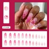 24Pcs Pink 3D Flower Fake Nails Medium Almond Nails Press
