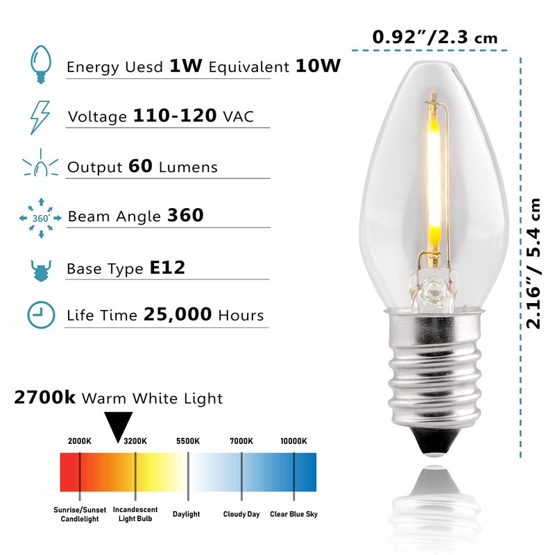 SouLight LED Night Light Bulbs – E12 Bulb – C7
