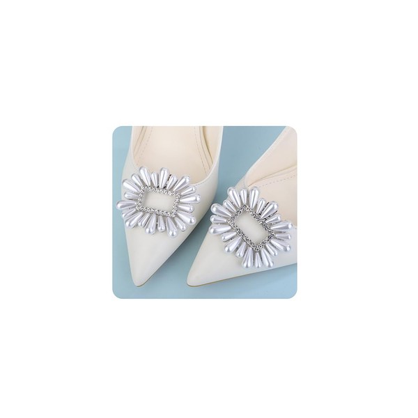Xerling 1 Pair Faux Pearl Shoe Clips Detachable Geometric Square