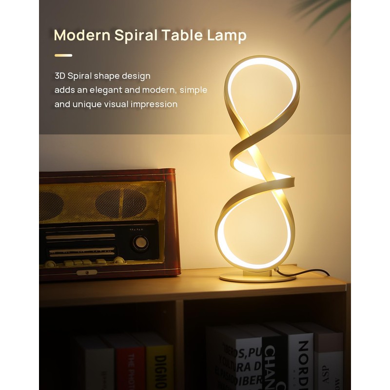 JIOODICH. 2 Pack Table Lamps, LED Touch Dimmable Spiral Desk