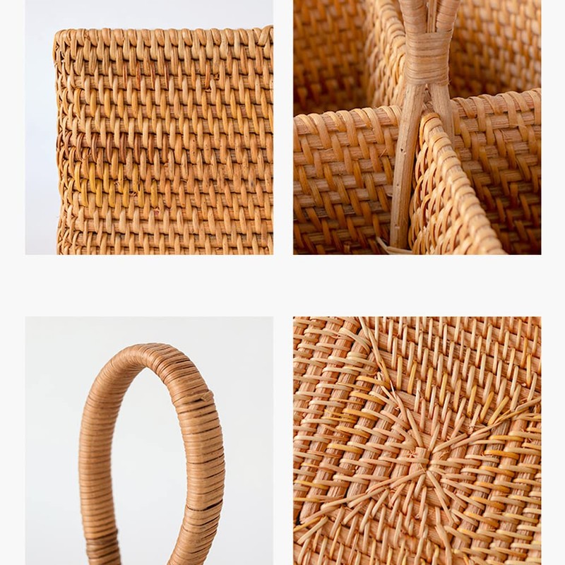 i-lan 2 Pack 4 Section Square Rattan Basket with Handle-Boho