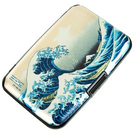 CANTINEY Credit Card Holder RFID Blocking Wallet for Women Men Small Mini Metal Slim Hard Aluminum Business Card Case (Great Wave)