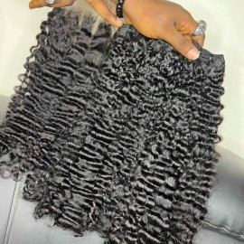 Wet and Wavy Bulk Human Hair for Braiding No Weft Deep Wave Afro Kinky Curly Bulk Human Hair Braiding Bundle Hair Extensioncolor: 1pcs natural wave, Stretched Length: 14 Inches