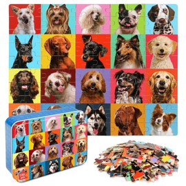 LELEMON Puzzles for Kids Ages 4-6,Dog Puzzle 100 Piece Puzzles for Kids Ages 4-8 in a Metal Box, Educational Kids Puzzles Jigsaw Puzzles 100 Piece Puzzle Games Puzzle Toys for Girls and Boys
