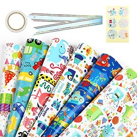 LEMESO 6 Hojas Papel para Regalos de Cumpleaños 70 x 50 cm Kit de Papel para Envolver Regalos 6 Estilos