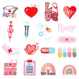 Ymapinc 17pcs Iron on Medical Nurse Patches, Cartoon Nursing Embroidered Appliques Sew on Patch for Hats Clothes T-Shirts Jeans Pants Jackets Bags Backpacks