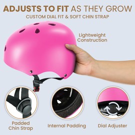 Kids Bike Helmet with Knee & Elbow Pads Set - Multi-Sport Helmet for Ages 3-12 - Toddler, Boys & Girls Protective Gear for Cycling, Skating, Scooter - Adjustable Design - Pink
