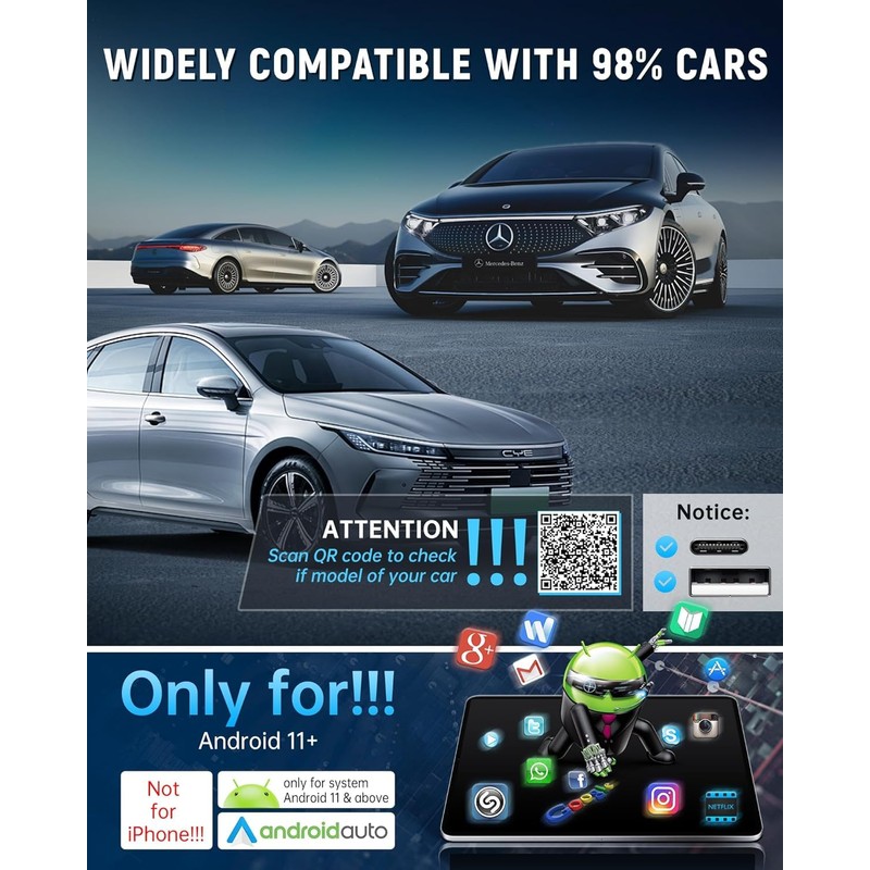 HUXGO® Wireless Android Car Adapter BY963A/A: Android Car without Cable,