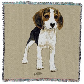 Beagle Puppy - Robert May - Lap Square Cotton Woven Blanket Throw - Made in The USA (54x54)