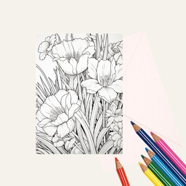 Garden Flowers Coloring Card Kit, 5" x 7" Greeting Card Stationary Set, Easy Adult Coloring A7 Cards with Mailing Envelopes, Floral Greeting Cards, DIY Paper Crafting Kit