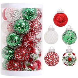 2.36"/60mm Christmas Ball Ornaments Set, 25 PCS Shatterproof Christmas Tree Decorations Set, Hanging Plastic Xmas Balls for Home, Holiday, Wedding, Xmas Hanging Decorations (Red Green White)