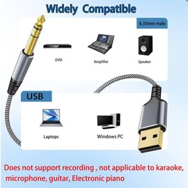USB to 1/4" TRS Stereo Audio Cable, 4FT USB A to 6.35mm 1/4 inch Male Audio Adapter for Laptop, Windows, PC, Amplifier, Speaker, Headphones, Note: NOT Applicable to Recording, Truck, TV USB Ports