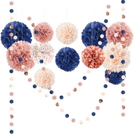 AOBKIAT Rose Gold and Navy Blue Party FlowerGarlandS