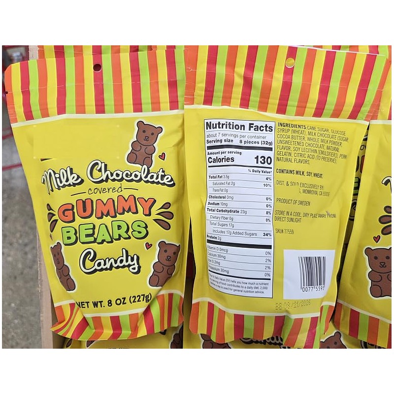 Trader Joe Milk Chocolate Covered Gummy Bears Candy 8oz 227g