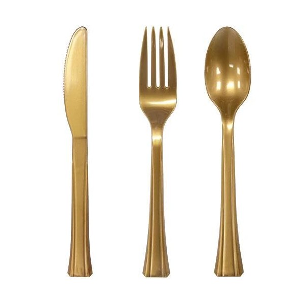 Gold Plastic Cutlery Combo Set – Durable Disposable Forks, Spoons,