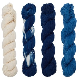 FREEBLOSS Pack of 4 Sashiko Yarn 100 m x 4 Colours Cotton Embroidery Thread 3 Strands Blue Embroidery Threads Japanese Quilt and Sewing Thread for Sashiko Kit Accessories