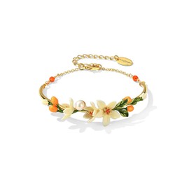 Kaipink Orange Blossom Flower Kumquat Pearl Enamel Bracelet Jewelry Gift Juicy Grape Mothers' Day