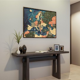 Colorfull Worlds Wood Europe Map Wall Art with Rivers & Details Large Wall Decor Travel Map for Home & Kitchen or Office (Sage, Medium)