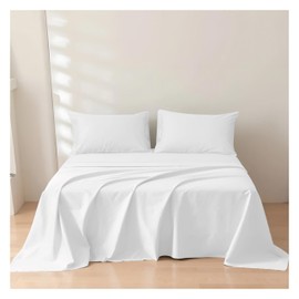 Rehan & Co 100% Egyptian Cotton Fitted Sheets 300 Thread Count Breathable Hotel Qulaity Bedding 12” / 30cm Deep Fitted Bed Sheet. (White Flat Sheeet, King)