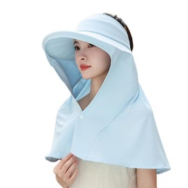 URAWOW UV Protection Sun Hats for Women Sun Visor Hat Cycling Cap Hiking Wide Brim Beach Summer Neck Cover Light Blue