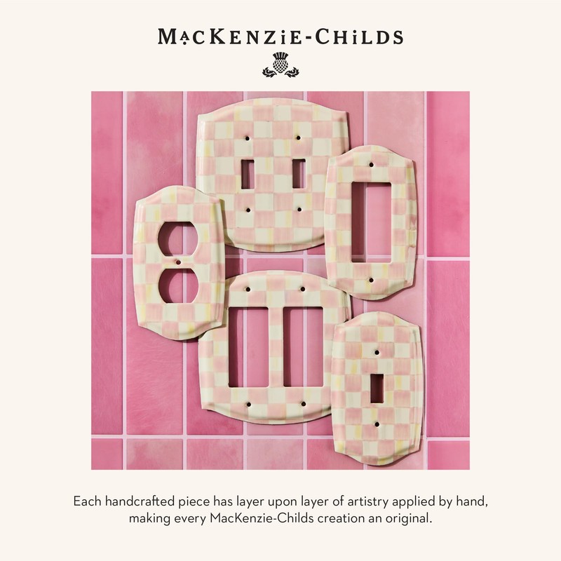 MACKENZIE-CHILDS Enamel Switch Plate, Light-Switch Cover, Single Rocker, Pink-and-White Rosy