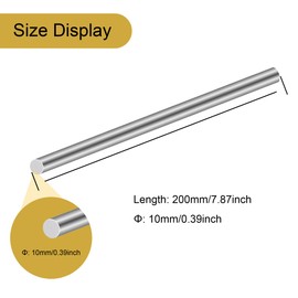 LAVMHAB 304 Stainless Steel Round Rod 10mm x 200mm, Solid Steel Shaft Rods Bar for DIY Crafts Models (2pcs)