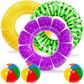GwaOery Inflatable Swim Rings with Beach Balls Fruits Thicken Pool Rubber Ring for Adults Swimming Pool Summer Beach Water Party Float Toy Enjoy Hawaiian Summer Party Water Fun Game