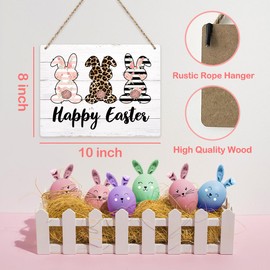 Easter Decoration Happy Easter Wall Decor Easter Bunny Decor Easter Front Door Decor, Blush Floral Leopard Easter Wooden Sign Wall Art Decor for Farmhouse Home Porch Bedroom Living Room Office