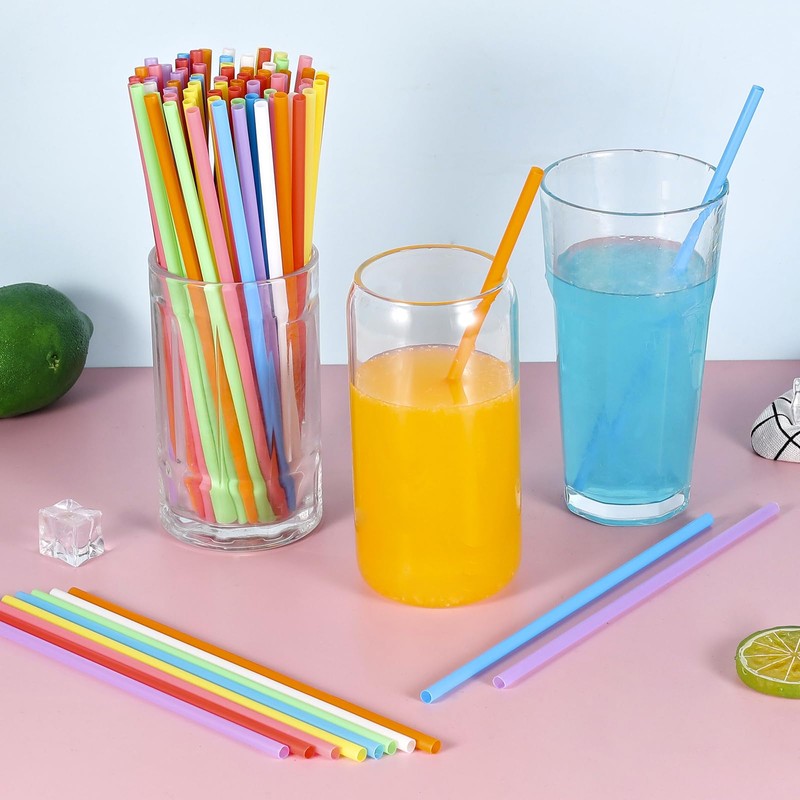 [100 Pcs] Colorful Disposable Drinking Plastic Straws - Long Cocktail