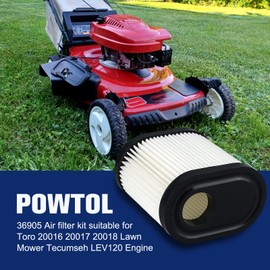 Powtol 36905 Air Filter for Toro Recycler 22 GTS 6.5HP 20016 20017 20018 Lawn Mower Tecumseh 751-11122 LV195EA with RJ19LM Spark Plug (Pack of 2)