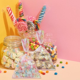 Ximalun 200Pcs Iridescent Cellophane Treat Bags,6x9 inch Holographic Goodie Bags with Ties Iridescent Cellophane Bags Clear Gift Bags Holographic Party Favors Bags for Candy Party Favors Small Gifts