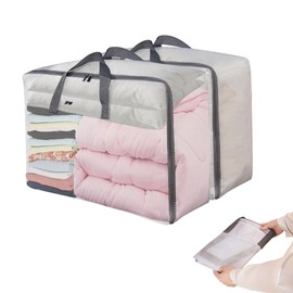 2 Piezas Bolsas de Almacenamiento Transparentes de 75L con Asas – PVC Plegable Impermeable y de Alta Resistencia para Guardar Ropa, Organizador de Cob