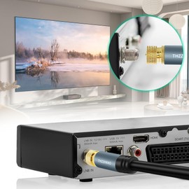 Thzzhnno TV Aerial F-Type Connector Coaxial Cable 10FT, 90 Degree Angled to Straight Male Cord, Coax Cable for HDTV, CATV, DVB-T2/C/S, Cable Modem, Radio, Satellite Receivers