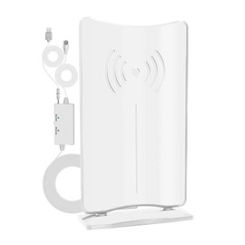 DAN33W Indoor HD Antenna, TV Antenna, Terrestrial Digital Antenna, Tabletop TV Antenna, F-Type, Terrestrial Digital, UHF, VHF with Booster, Reception Range: 264.2 miles (120 km) USB Type (White)