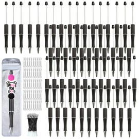 Liplustoyi 200 Pieces DIY Beadable Pens Kit - 50 Plastic Beadable Pens Bulk with 50 Lobster Clasps, 50 Refills & 50 Pen Bags Included - Ballpoint Pens for Students Teacher(Black)