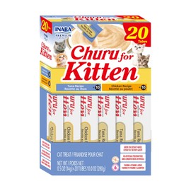 INABA Churu for Kittens, Lickable, Squeezable Creamy Purée Cat Treat with Green Tea Extract & Taurine, 0.5oz. Each Tube, 20 Tubes, Tuna & Chicken Variety