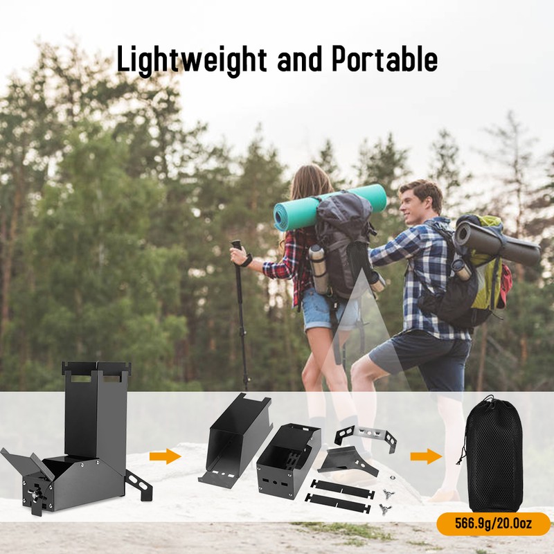 Outdoor Collapsible Wood Burning Stainless Steel Rocket Stove Backpacking Camp