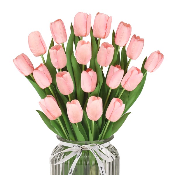 KTGOW Artificial Tulips - 20 Stems Realistic Fake Tulip Flowers,