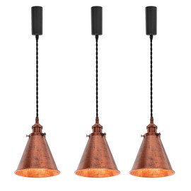 KAYYELAMP 3Pcs Adjusted Corded H-Type Cone Shade Rusty Color Track Light 3.2 Feet E26 Base Vintage Design for Kitchen Sink Living Room Loft(No Bulb,Track)
