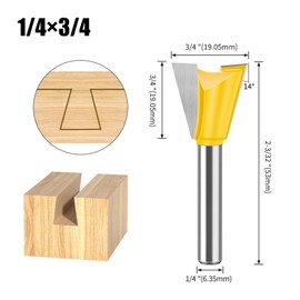 Boxonly Straight Cut Router Bit Milling Cutter Cutting Dovetail Bit 1/4 Inch Shank,3/4" Cut Diameter Wood Cutting Trimming Cutter Double Flute Straight Grooving Bits for Woodworking Dovetail Bit