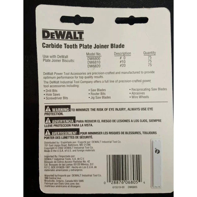 DEWALT DW6805 4" CARBIDE TOOTH PLATE JOINER BLADE FOR DW682