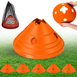 ShinyRelief 10 Pieces Jumbo Disc Cones Jumbo Soccer Cones with Mesh Bag Giant Large Agility for Soccer Training Adult Sports (Orange)