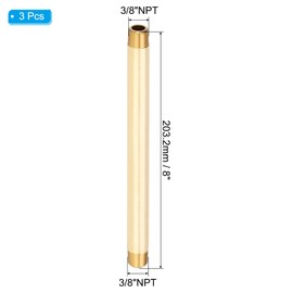 PATIKIL 3Pcs 8" Long 3/8" x 3/8" NPT Male Brass Pipe Fitting Long Nipple, Brass Tone